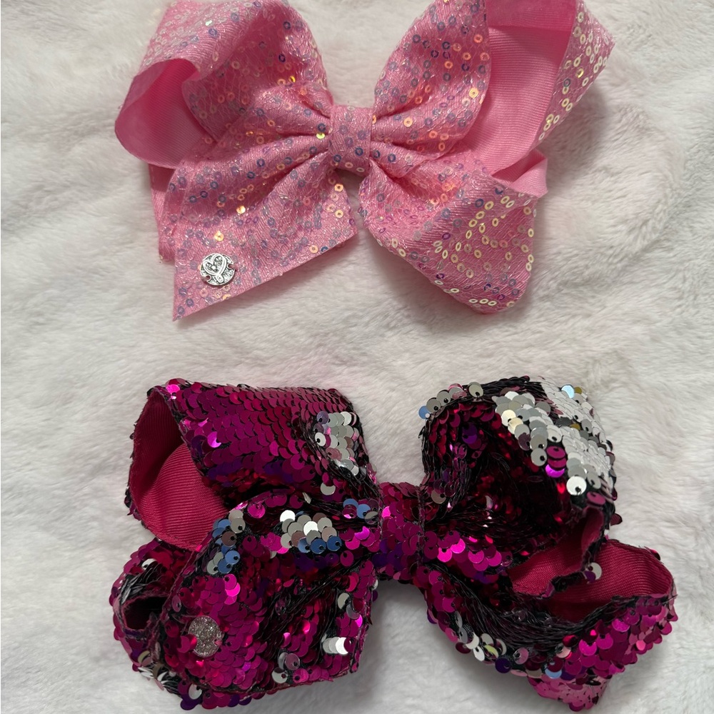 Large Pink and fuchsia/silver Sequin Hair Bows set
